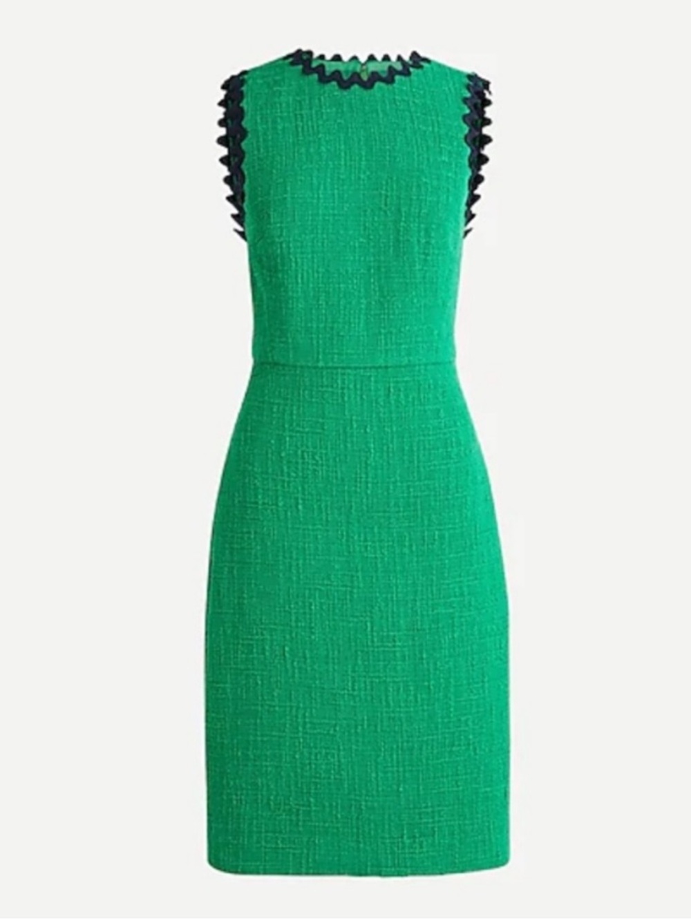 J. Crew size 2P green textured tweed sheets dress with navy blue scalloped trim